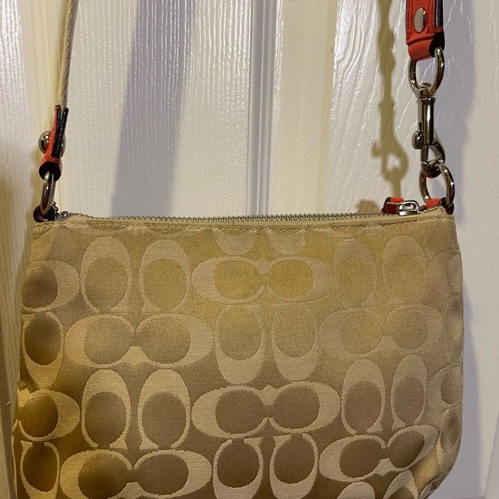 Coach poppy small canvas khaki logo crossbody bag sequins,black & Orange accents - Picture 7 of 15